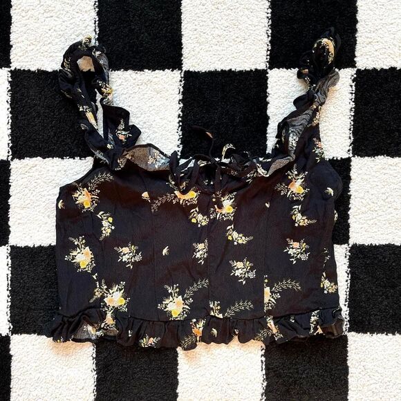 Urban Outfitters Floral Ruffle Crop Tank M - Picture 1 of 3